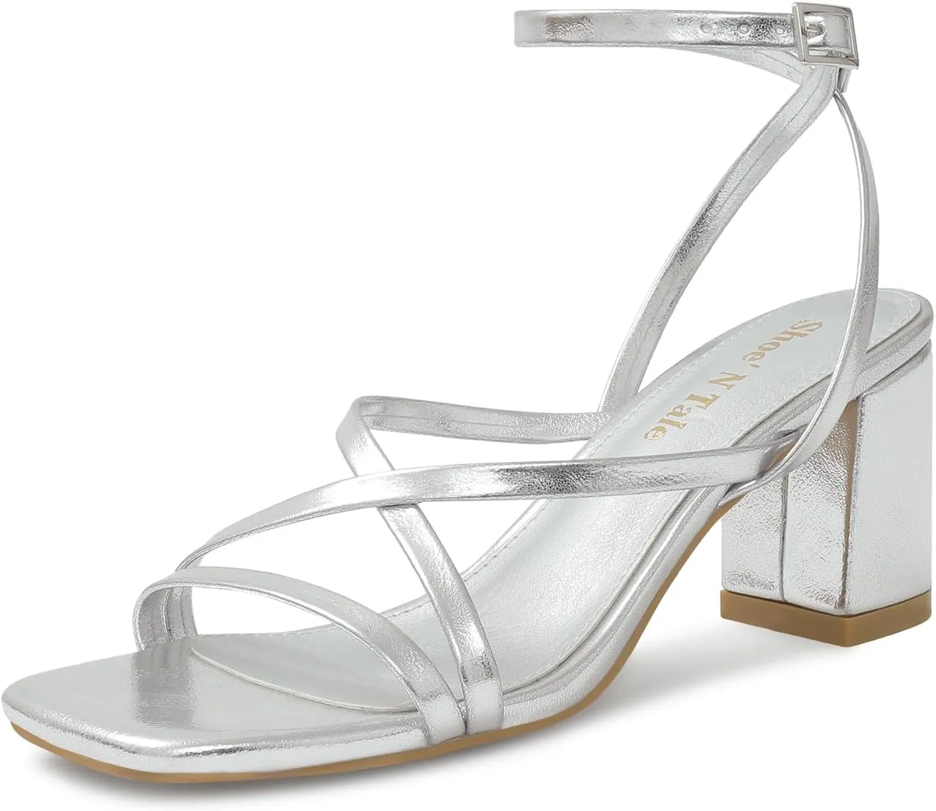 Shoe'N Tale Strappy Heels for Women Block Chunky Heels Open Square Toe Ankle Strap Buckle Sandals