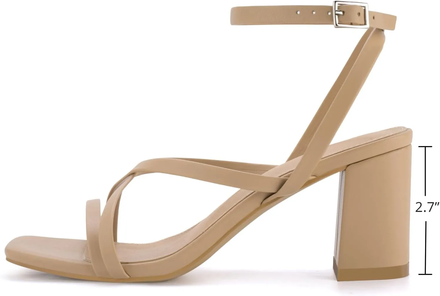 Shoe'N Tale Strappy Heels for Women Block Chunky Heels Open Square Toe Ankle Strap Buckle Sandals