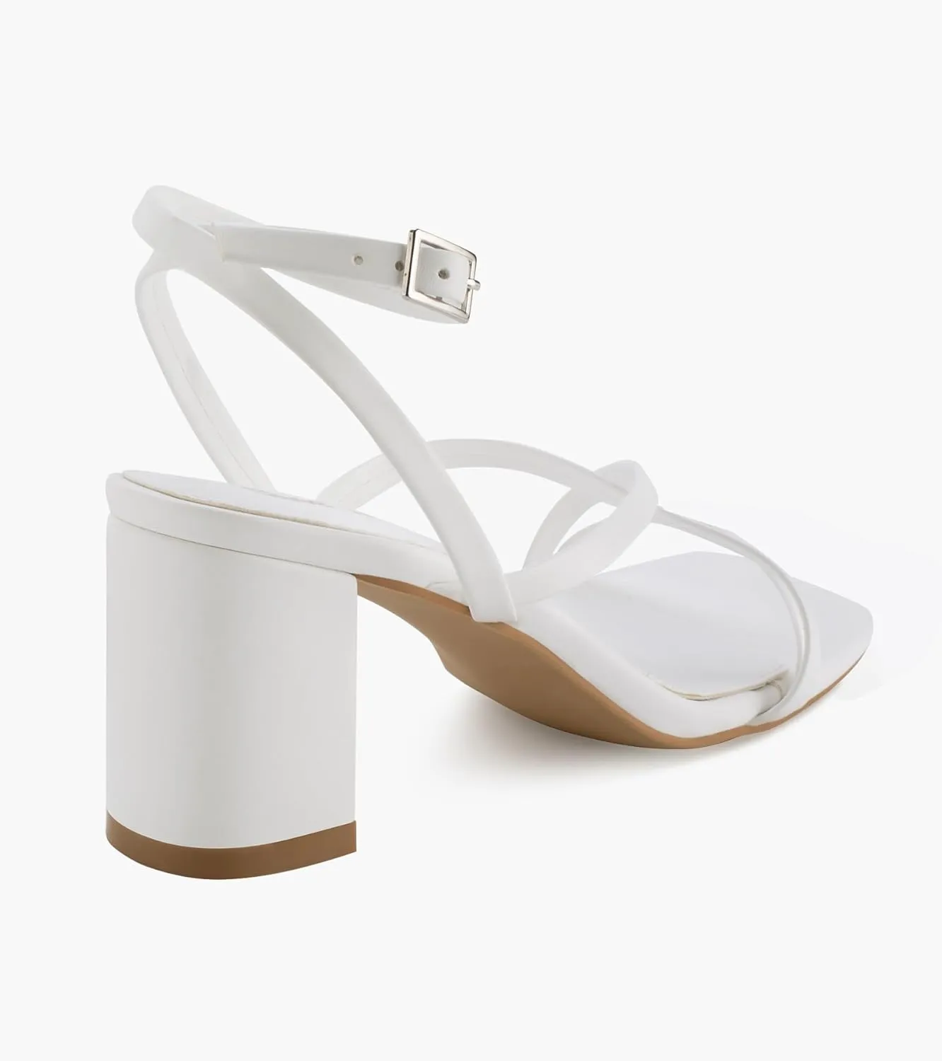 Shoe'N Tale Strappy Heels for Women Block Chunky Heels Open Square Toe Ankle Strap Buckle Sandals