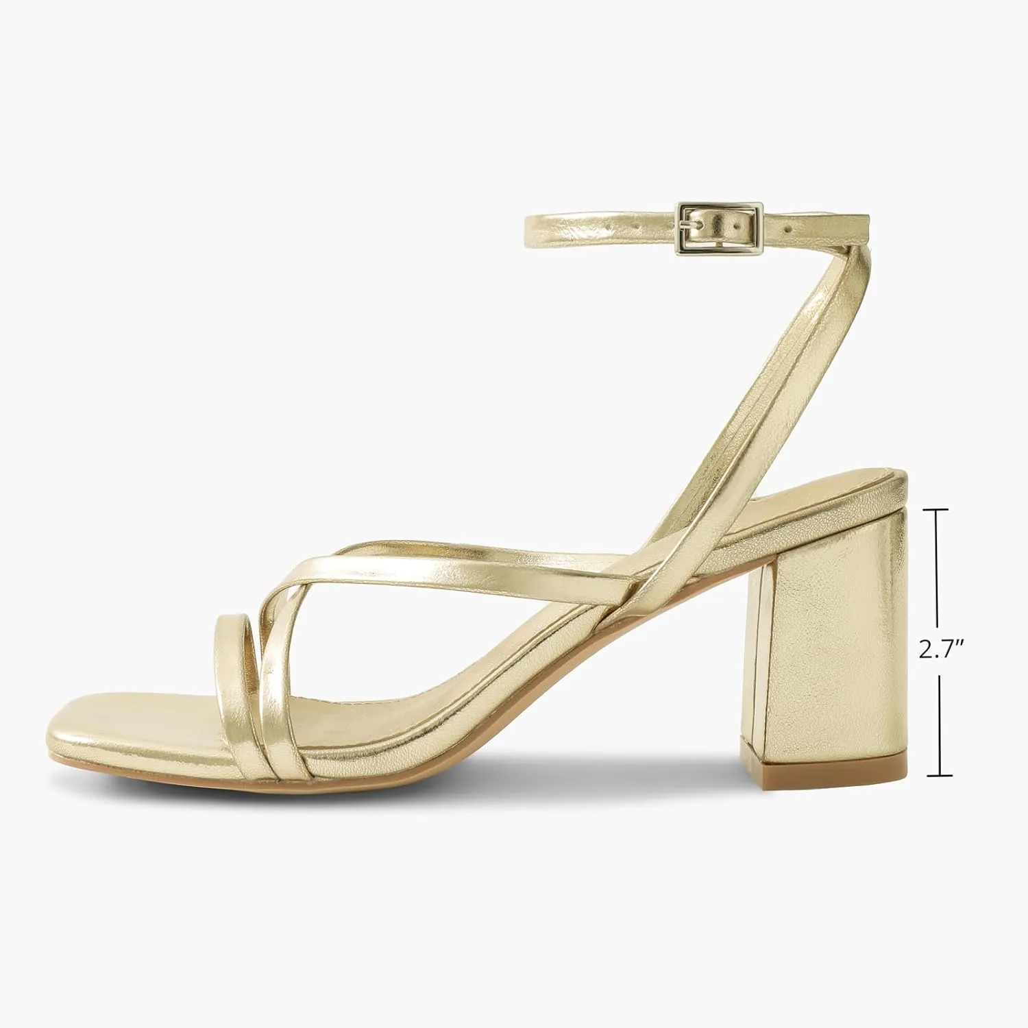 Shoe'N Tale Strappy Heels for Women Block Chunky Heels Open Square Toe Ankle Strap Buckle Sandals