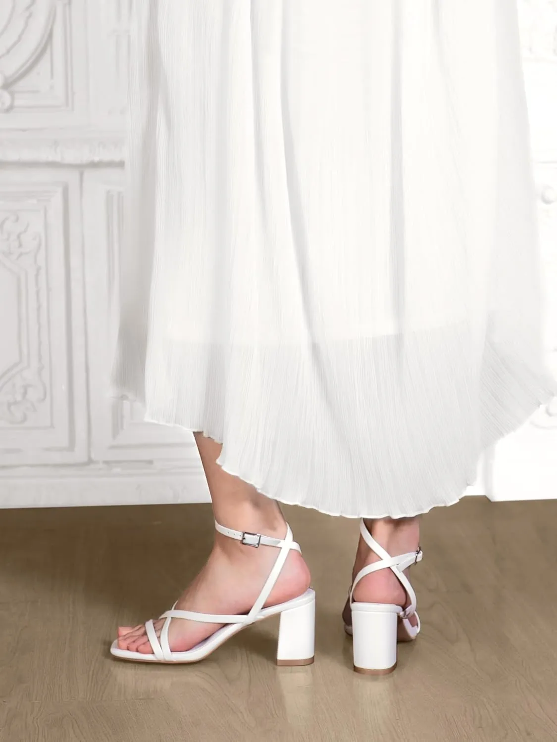 Shoe'N Tale Strappy Heels for Women Block Chunky Heels Open Square Toe Ankle Strap Buckle Sandals