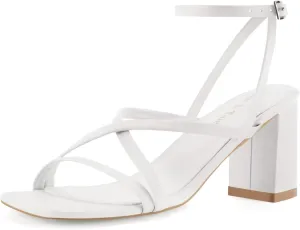 Shoe'N Tale Strappy Heels for Women Block Chunky Heels Open Square Toe Ankle Strap Buckle Sandals