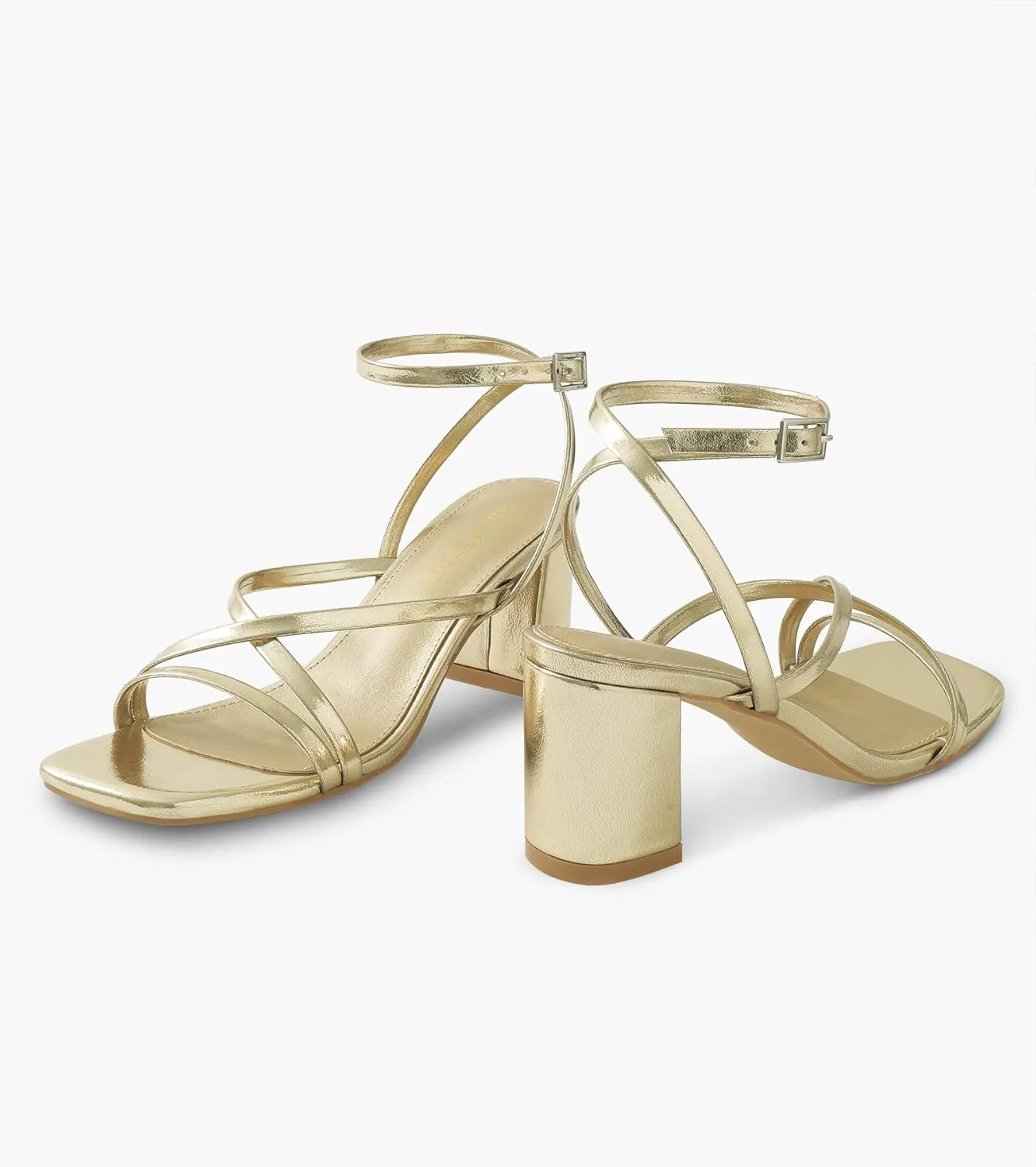 Shoe'N Tale Strappy Heels for Women Block Chunky Heels Open Square Toe Ankle Strap Buckle Sandals