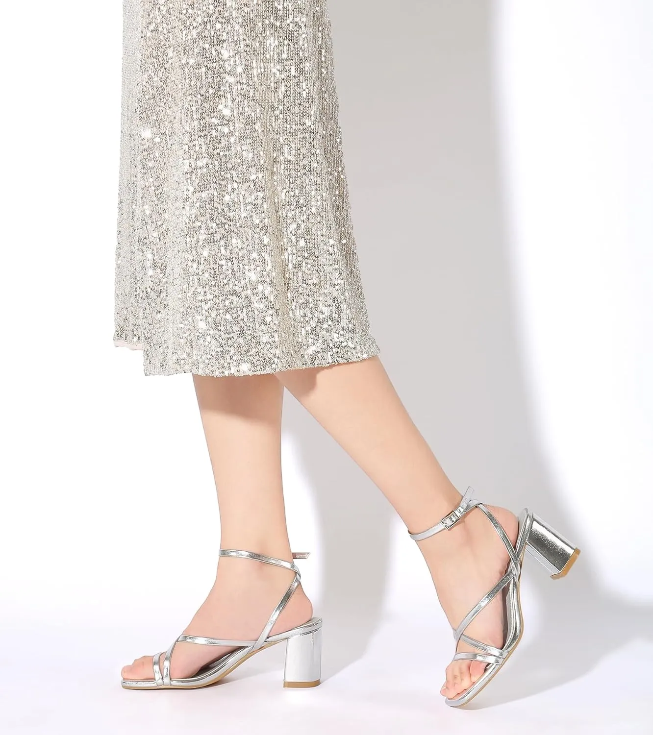 Shoe'N Tale Strappy Heels for Women Block Chunky Heels Open Square Toe Ankle Strap Buckle Sandals