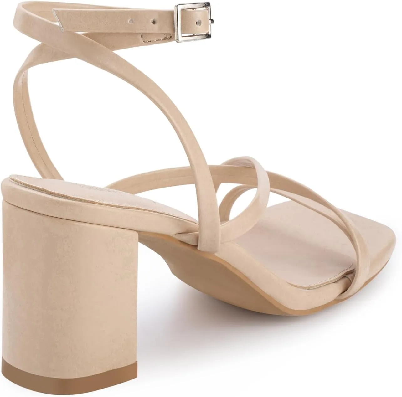 Shoe'N Tale Strappy Heels for Women Block Chunky Heels Open Square Toe Ankle Strap Buckle Sandals
