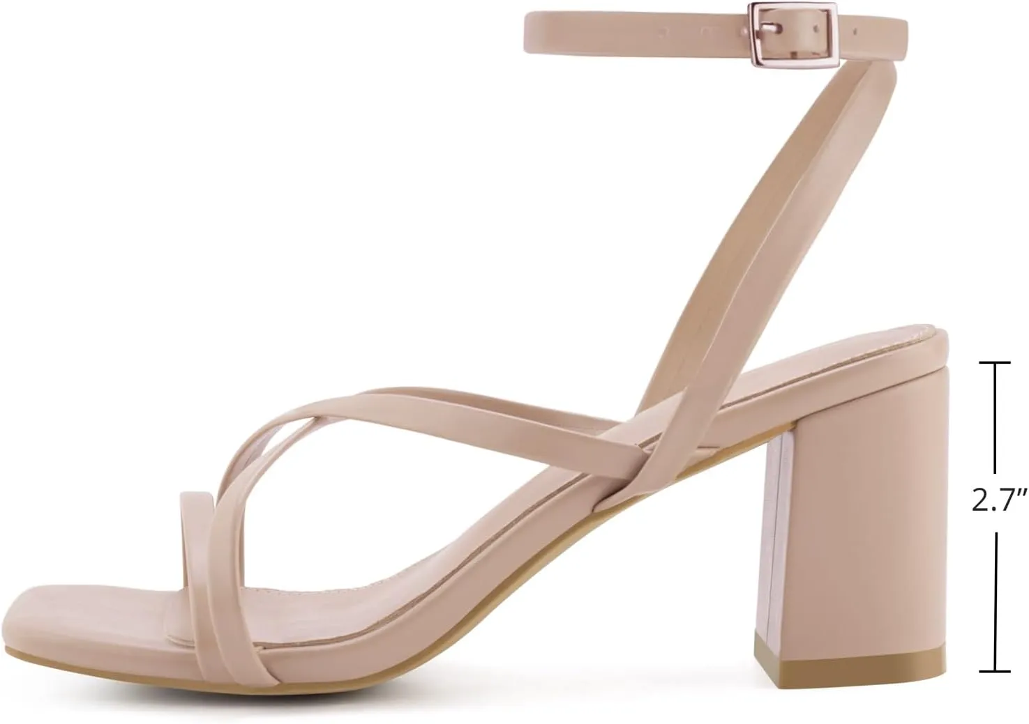 Shoe'N Tale Strappy Heels for Women Block Chunky Heels Open Square Toe Ankle Strap Buckle Sandals