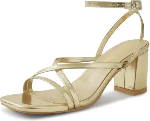 Shoe'N Tale Strappy Heels for Women Block Chunky Heels Open Square Toe Ankle Strap Buckle Sandals