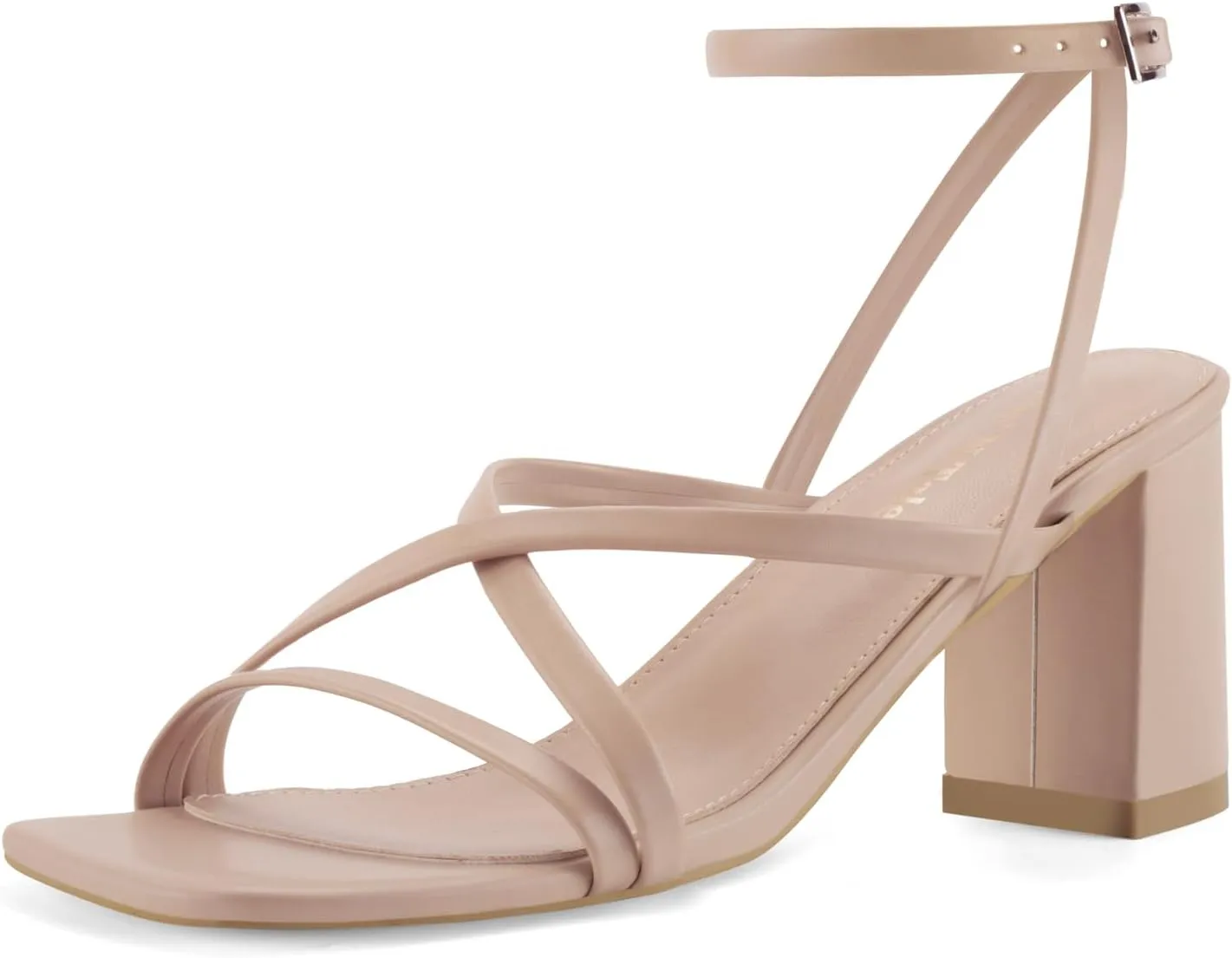 Shoe'N Tale Strappy Heels for Women Block Chunky Heels Open Square Toe Ankle Strap Buckle Sandals