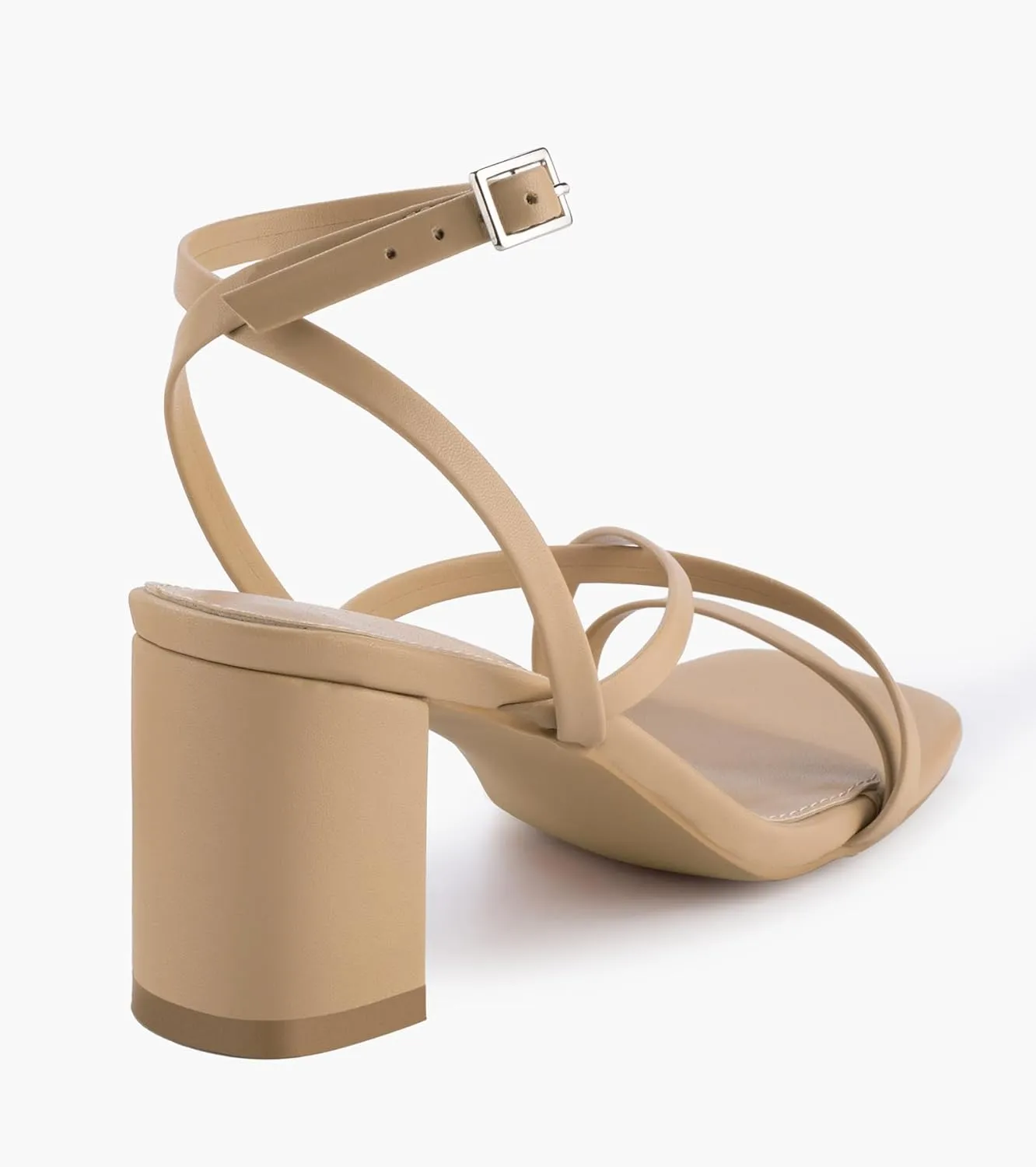 Shoe'N Tale Strappy Heels for Women Block Chunky Heels Open Square Toe Ankle Strap Buckle Sandals