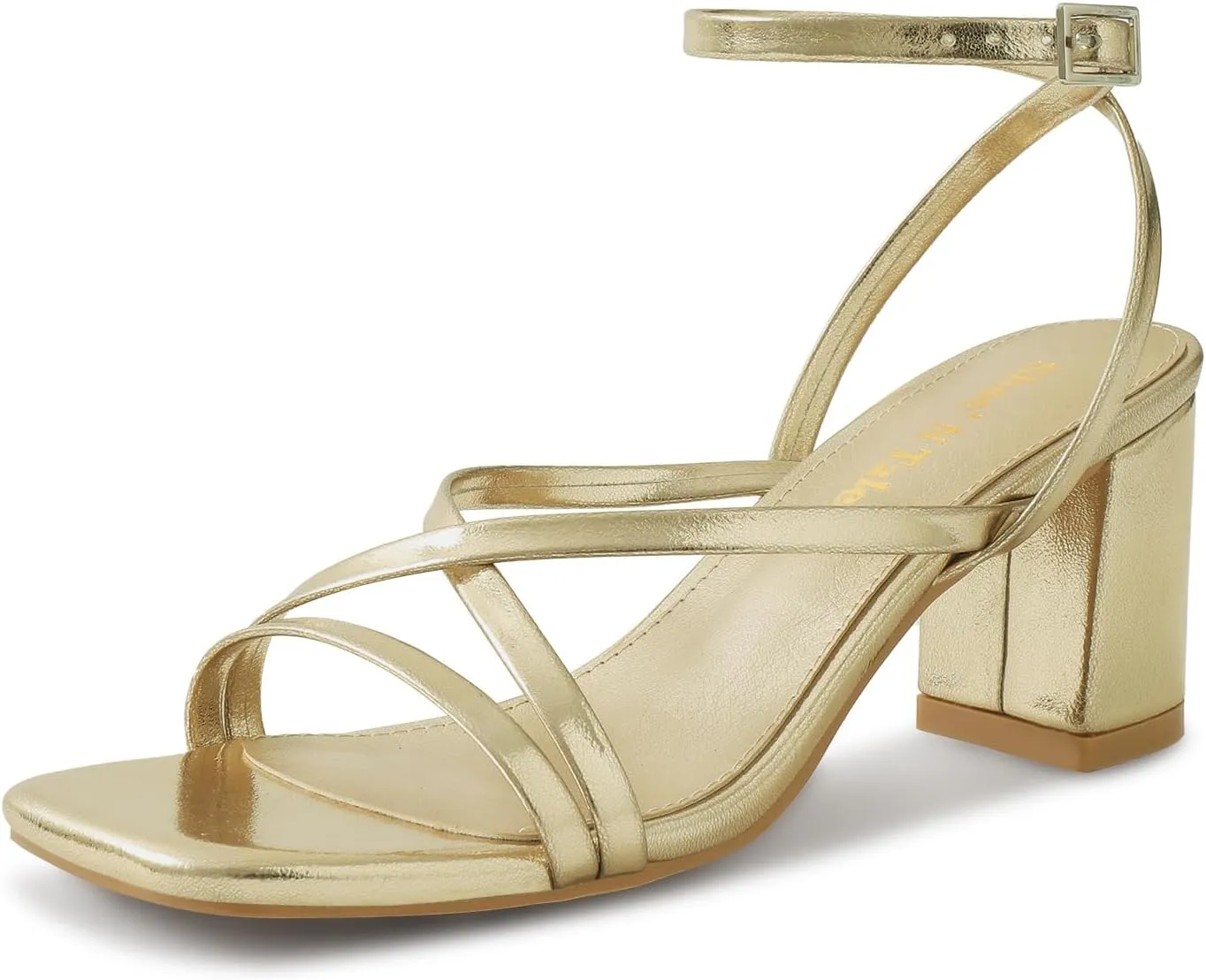 Shoe'N Tale Strappy Heels for Women Block Chunky Heels Open Square Toe Ankle Strap Buckle Sandals