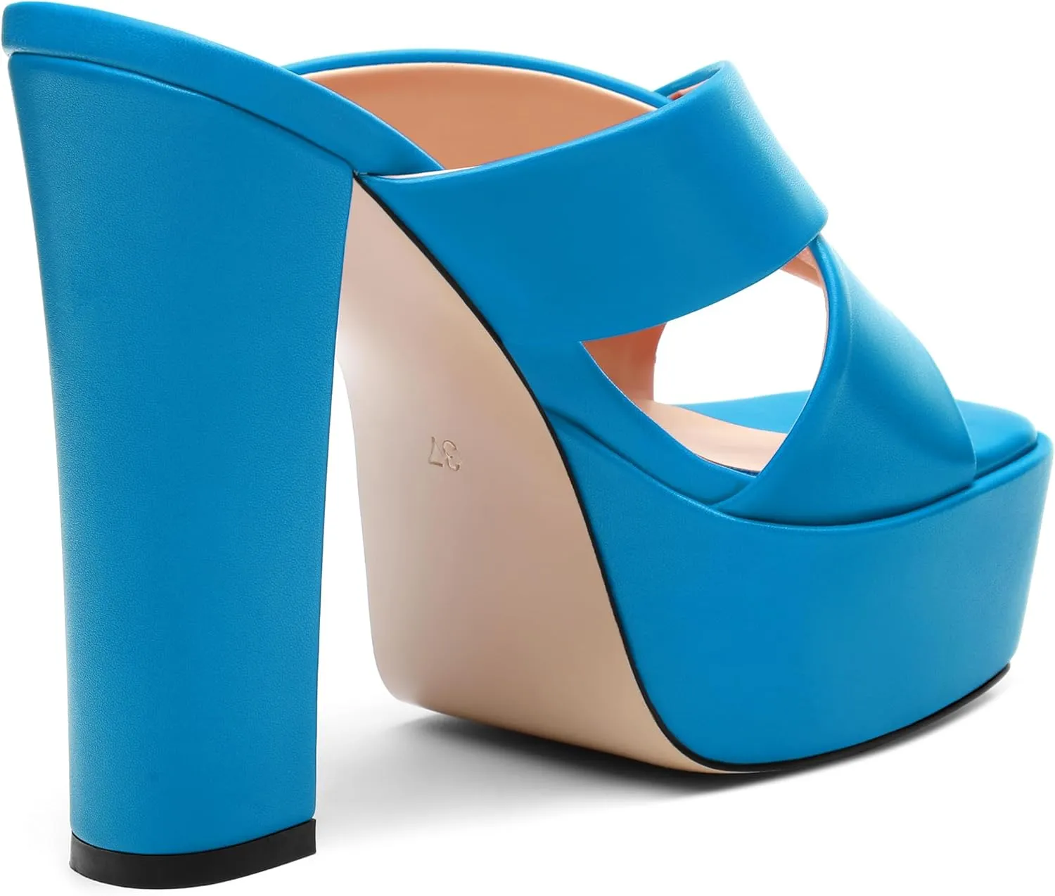 SHOWFOREST Heels for Women Platform Block High Heel Square Open Toe Matte 5 Inch Sandals Slip on Fashion Party Wedding Dating Dress Shoes