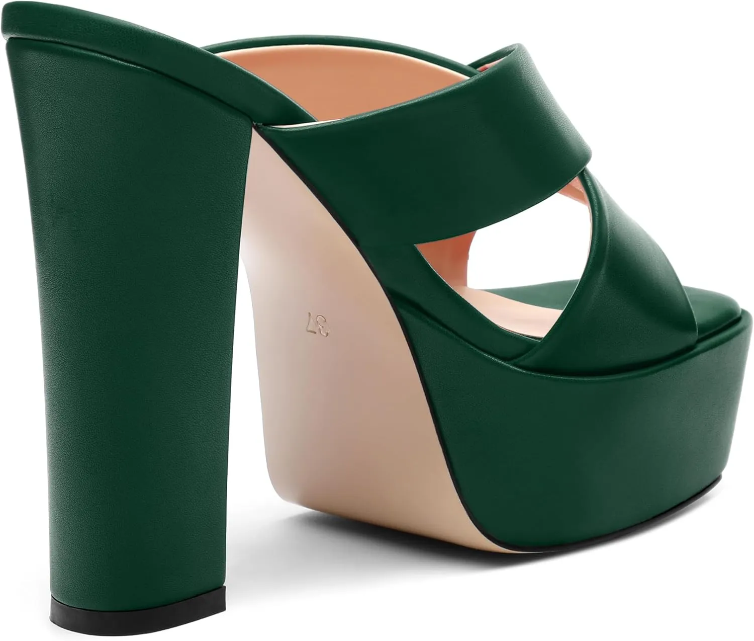 SHOWFOREST Heels for Women Platform Block High Heel Square Open Toe Matte 5 Inch Sandals Slip on Fashion Party Wedding Dating Dress Shoes