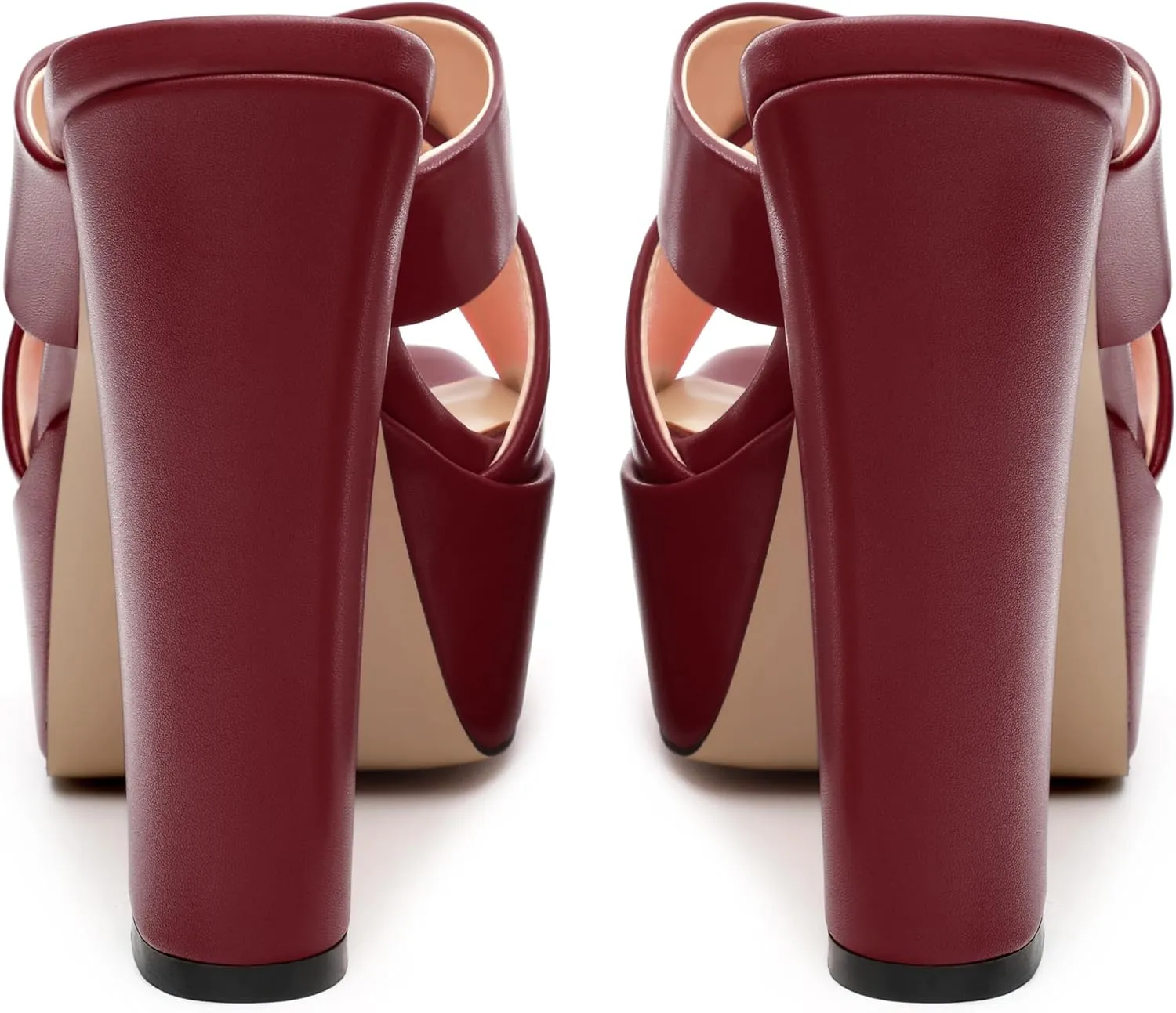 SHOWFOREST Heels for Women Platform Block High Heel Square Open Toe Matte 5 Inch Sandals Slip on Fashion Party Wedding Dating Dress Shoes