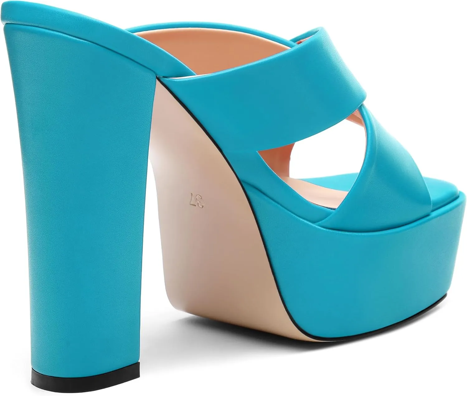 SHOWFOREST Heels for Women Platform Block High Heel Square Open Toe Matte 5 Inch Sandals Slip on Fashion Party Wedding Dating Dress Shoes