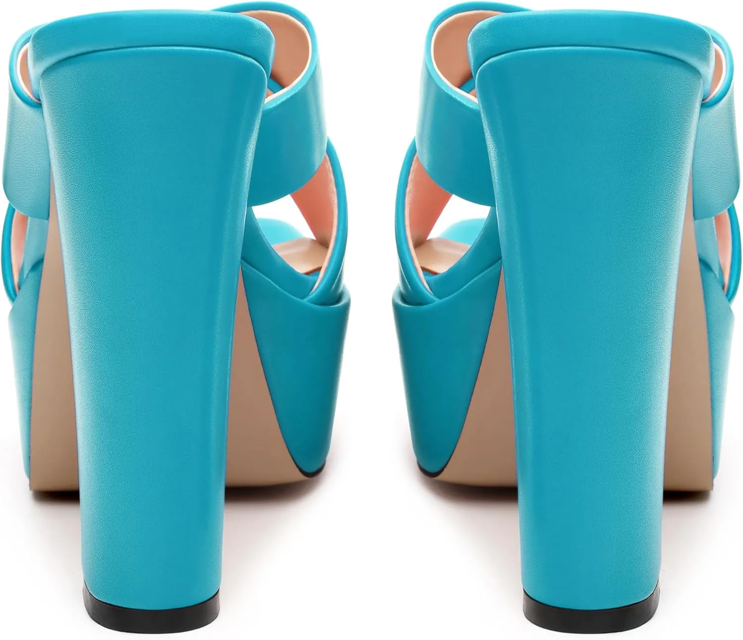 SHOWFOREST Heels for Women Platform Block High Heel Square Open Toe Matte 5 Inch Sandals Slip on Fashion Party Wedding Dating Dress Shoes