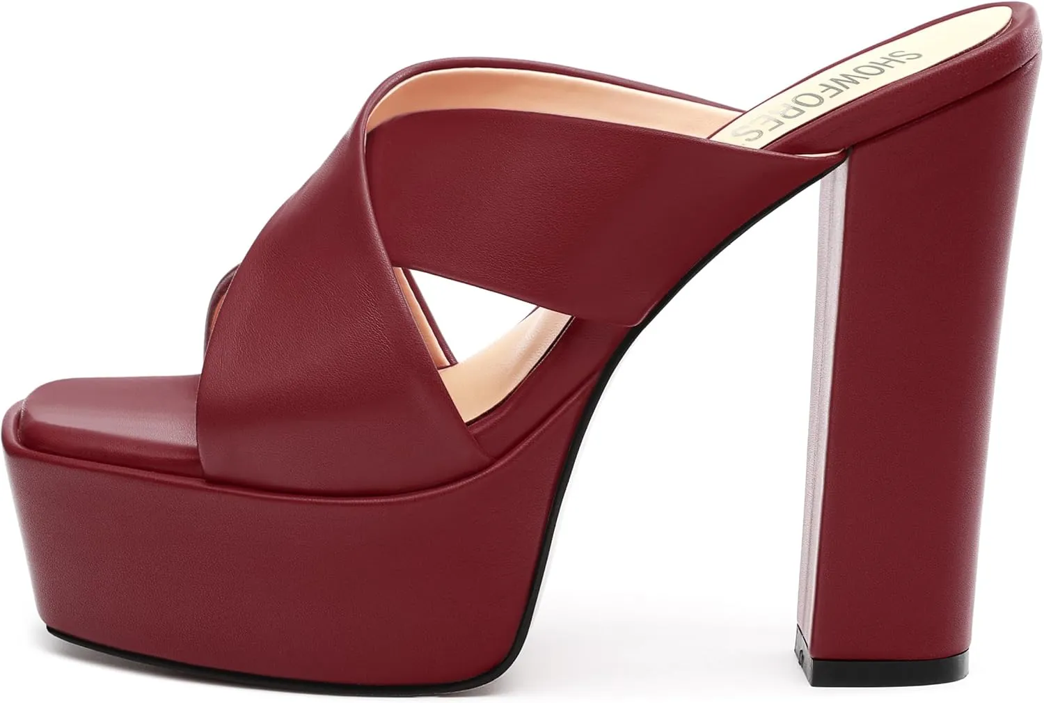 SHOWFOREST Heels for Women Platform Block High Heel Square Open Toe Matte 5 Inch Sandals Slip on Fashion Party Wedding Dating Dress Shoes