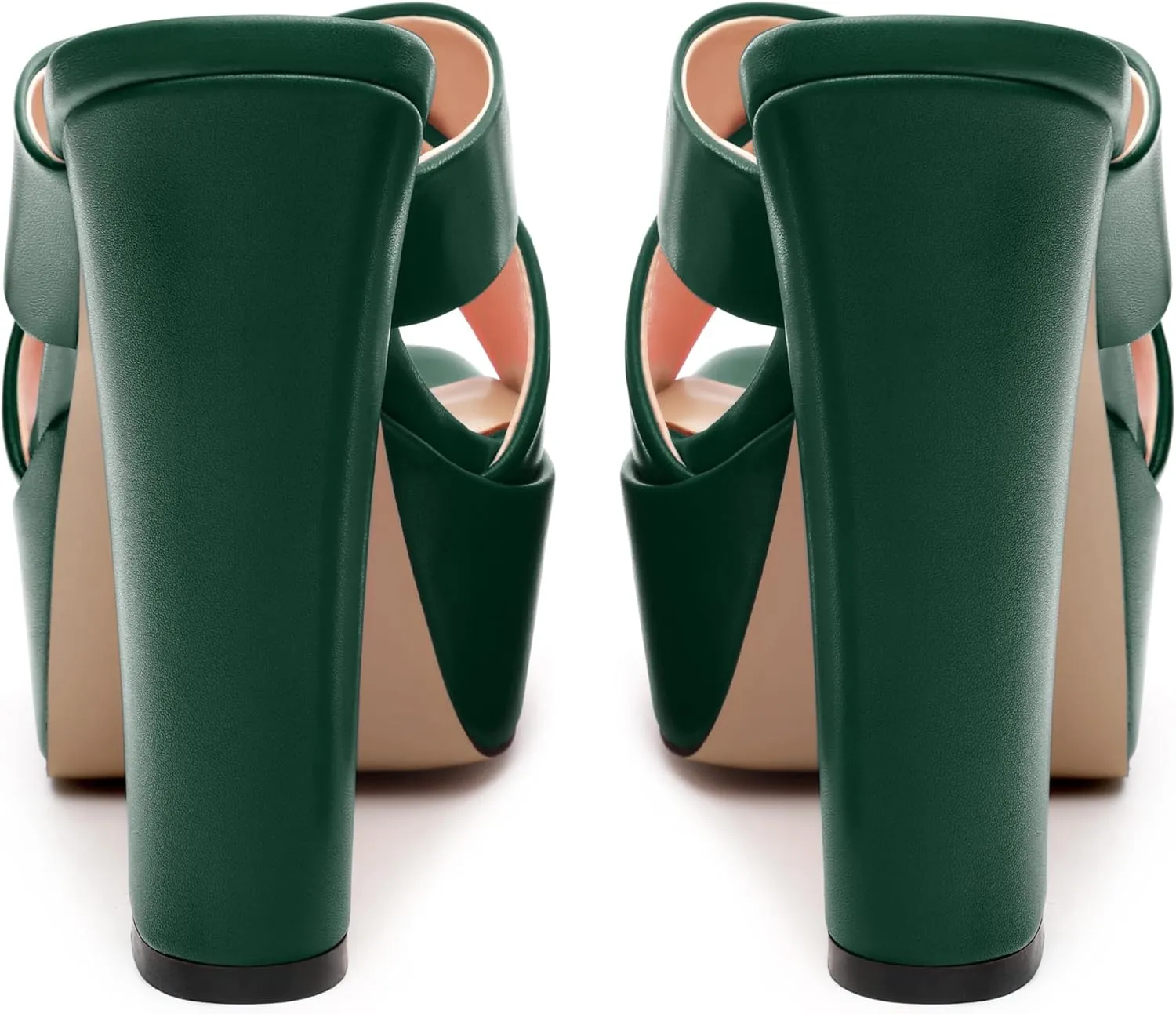 SHOWFOREST Heels for Women Platform Block High Heel Square Open Toe Matte 5 Inch Sandals Slip on Fashion Party Wedding Dating Dress Shoes