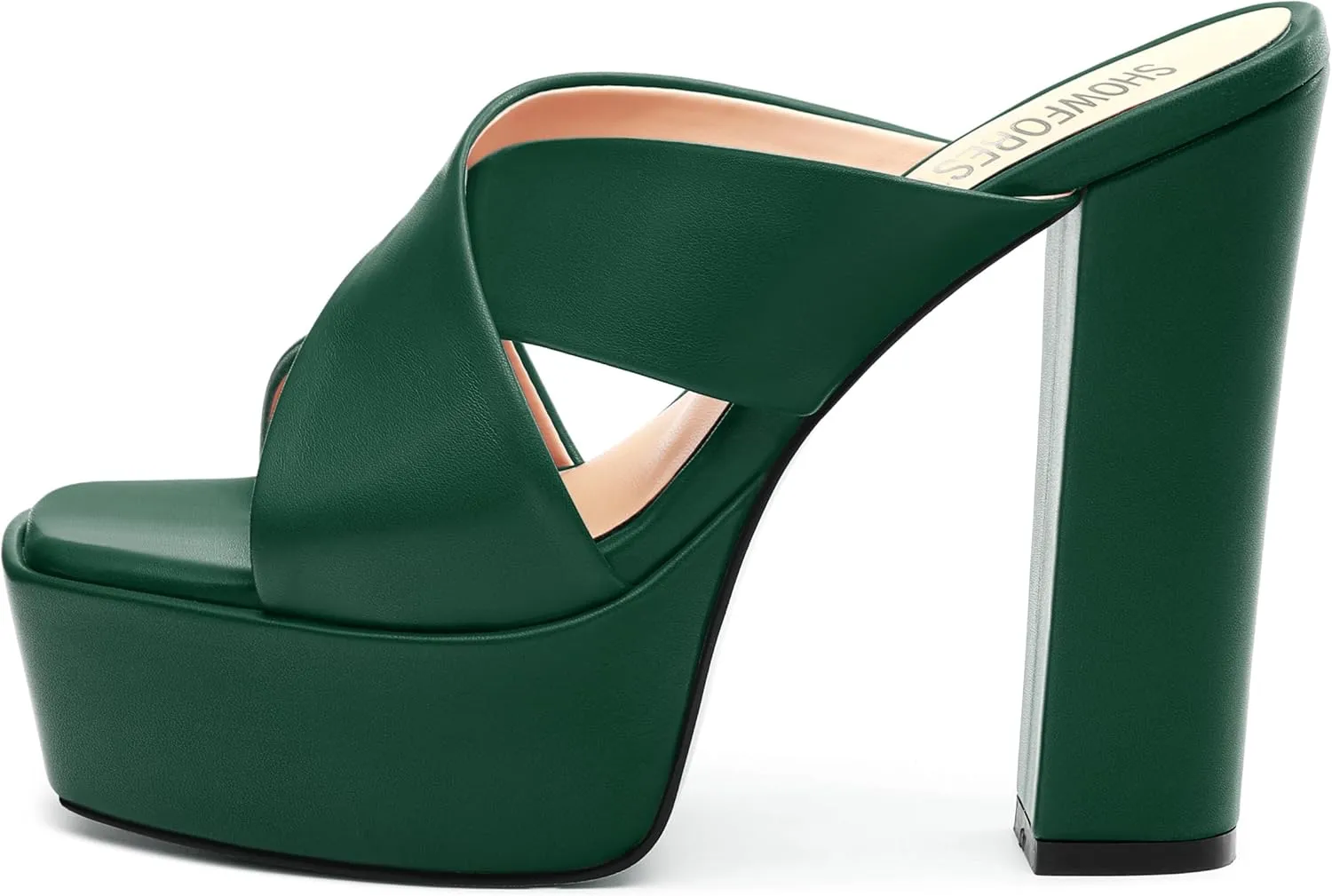 SHOWFOREST Heels for Women Platform Block High Heel Square Open Toe Matte 5 Inch Sandals Slip on Fashion Party Wedding Dating Dress Shoes