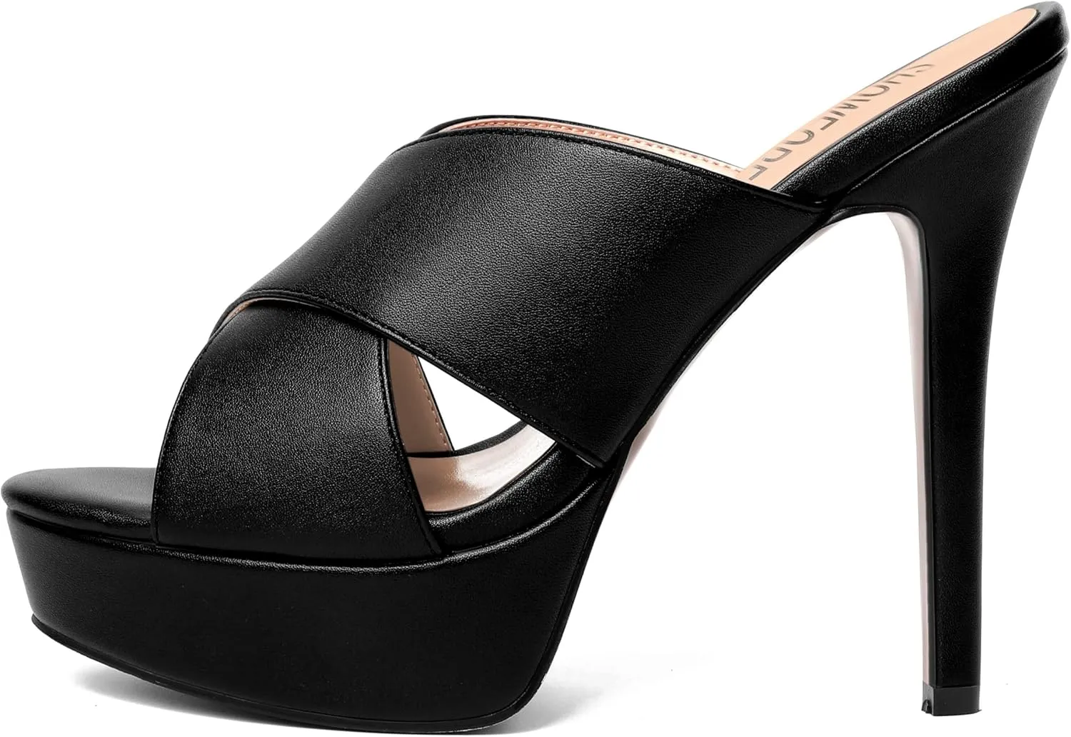 SHOWFOREST Womens Round Toe Fashion Dating Slip On Solid Open Toe Matte Stiletto High Heel Heeled Sandals 5 Inch