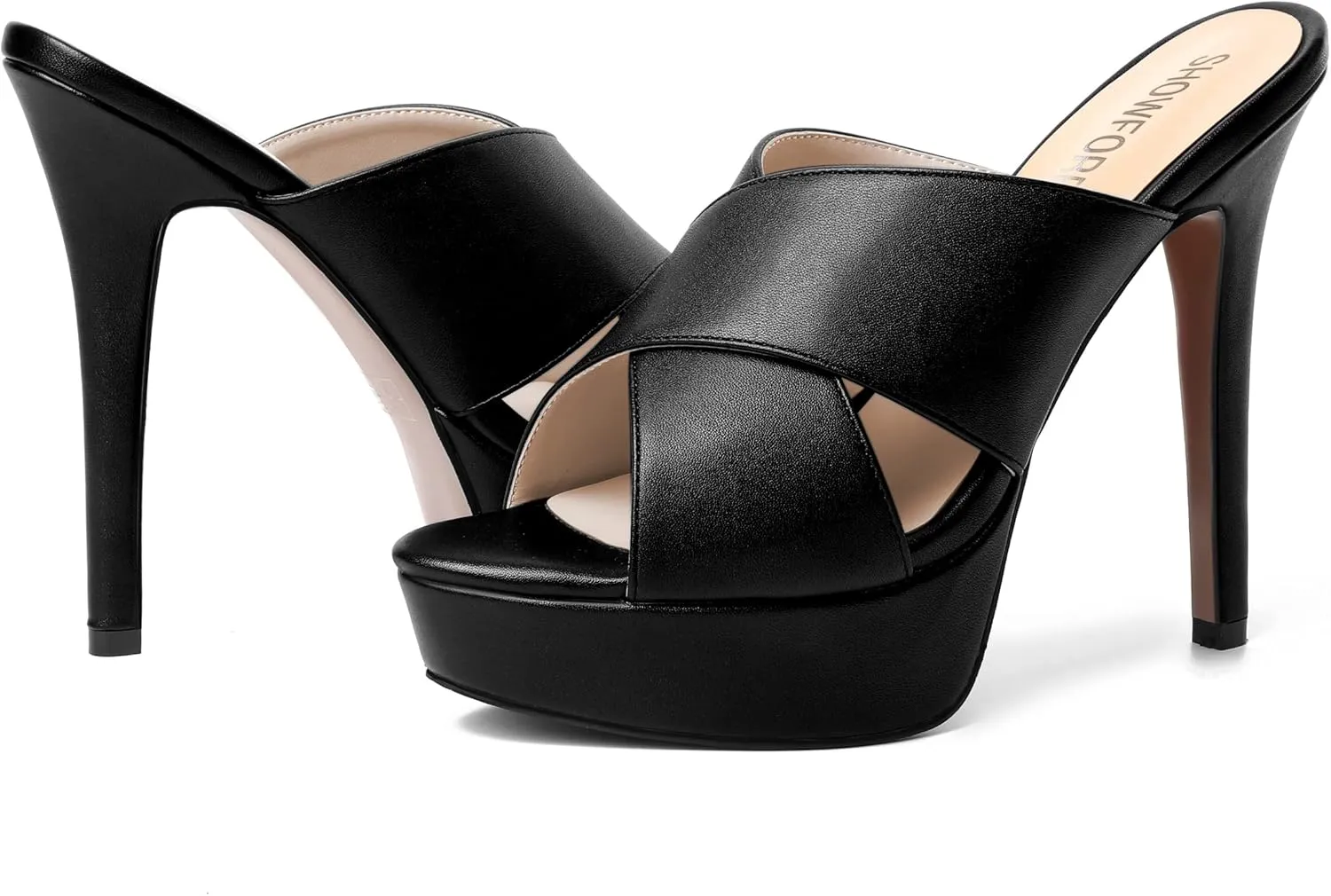 SHOWFOREST Womens Round Toe Fashion Dating Slip On Solid Open Toe Matte Stiletto High Heel Heeled Sandals 5 Inch