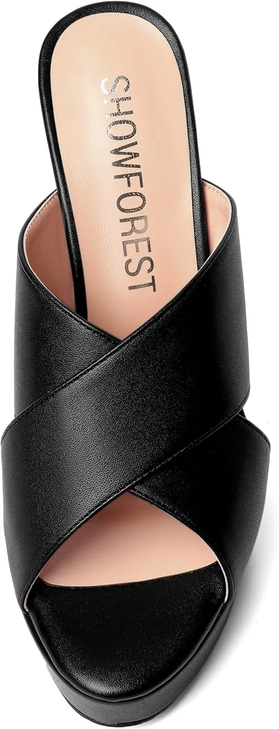 SHOWFOREST Womens Round Toe Fashion Dating Slip On Solid Open Toe Matte Stiletto High Heel Heeled Sandals 5 Inch