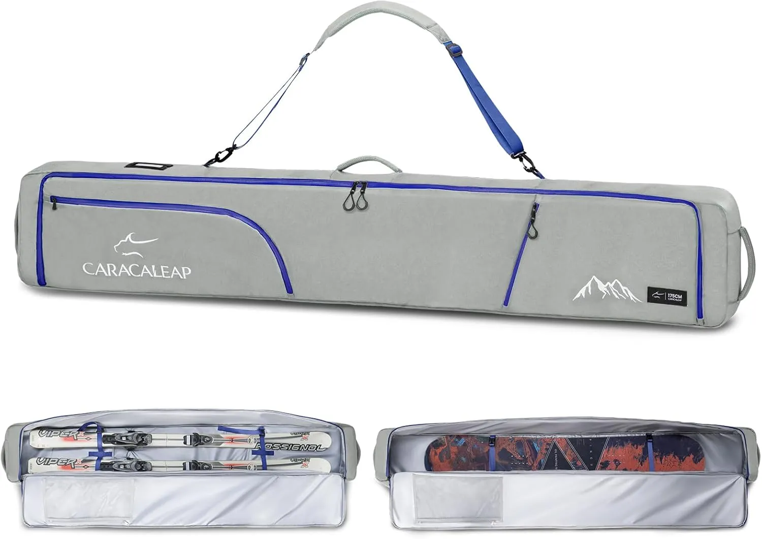 Ski Snowboard Bag Fully Padded for Air Travel 2 pair, Double Snowboard Bag Water-Resistant Padded with 10mm Foam, Snow Ski Travel Bag Large Capacity for Ski Gear,Pole Fit 2 Set Skis Up to 195cm
