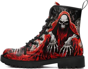 Skull Boots For Men Fashion Lace-Up Combat Boots For Women Punk Rock leather Ankle Booties Witchy Goth Shoes