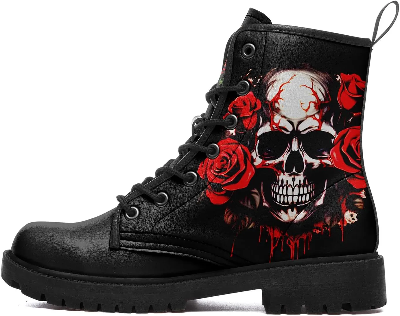 Skull Boots For Men Fashion Lace-Up Combat Boots For Women Punk Rock leather Ankle Booties Witchy Goth Shoes
