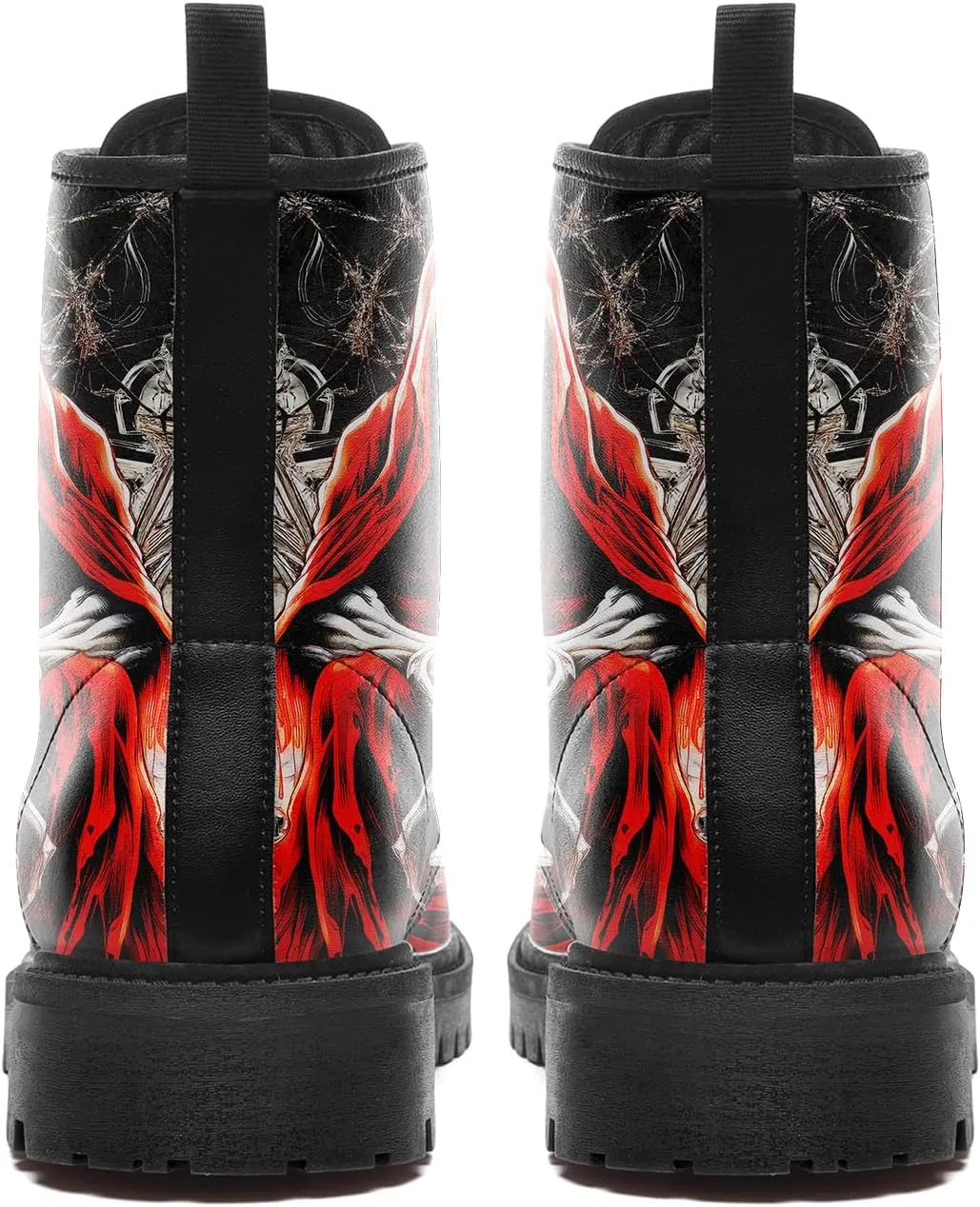 Skull Boots For Men Fashion Lace-Up Combat Boots For Women Punk Rock leather Ankle Booties Witchy Goth Shoes
