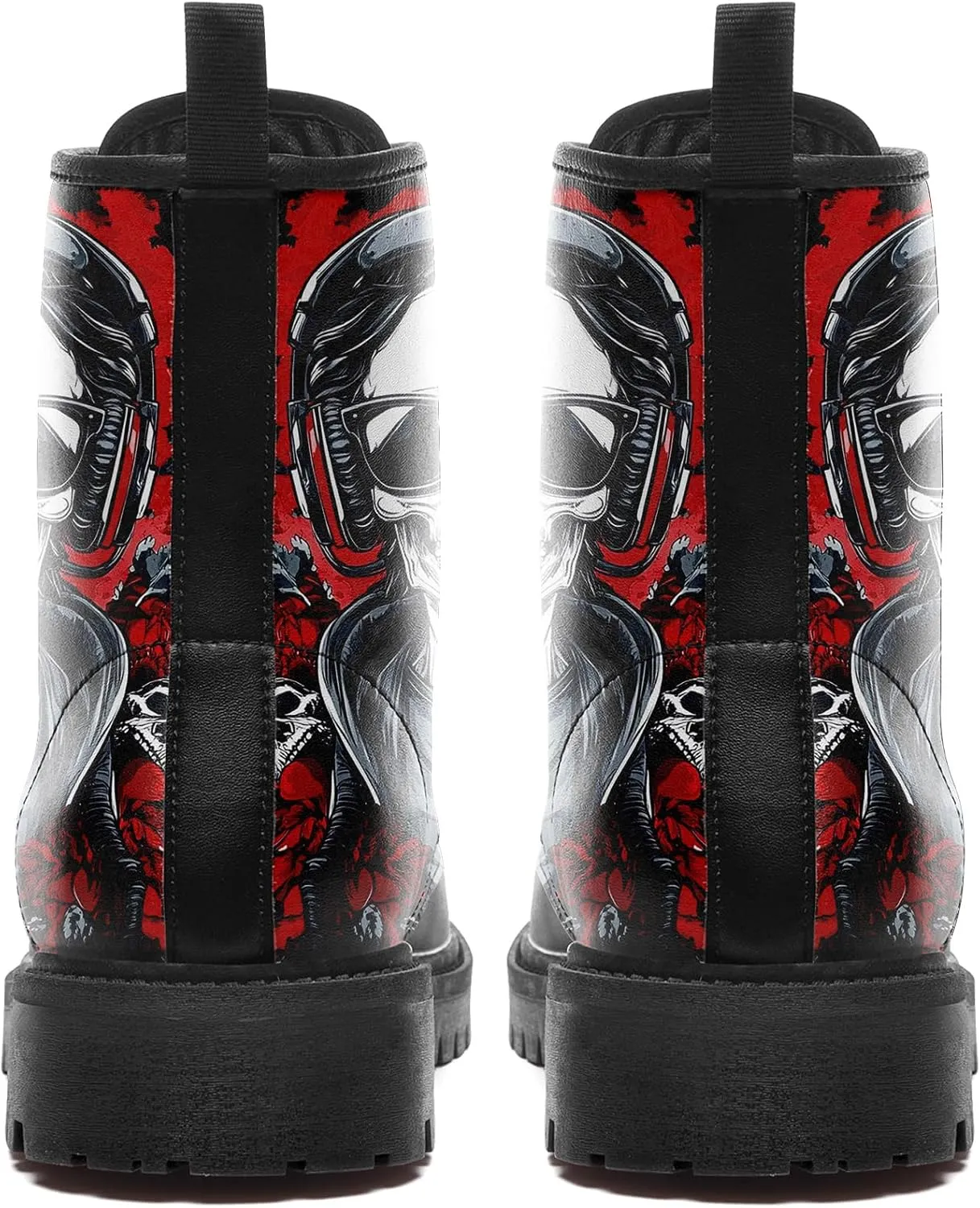 Skull Boots For Men Fashion Lace-Up Combat Boots For Women Punk Rock leather Ankle Booties Witchy Goth Shoes