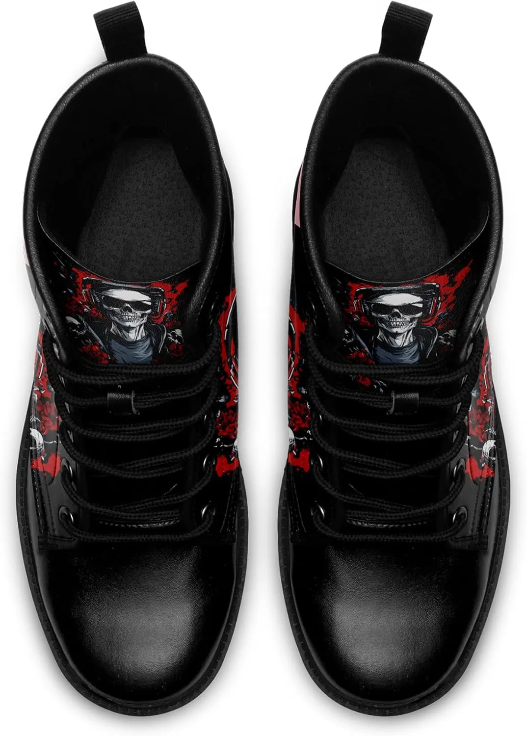 Skull Boots For Men Fashion Lace-Up Combat Boots For Women Punk Rock leather Ankle Booties Witchy Goth Shoes
