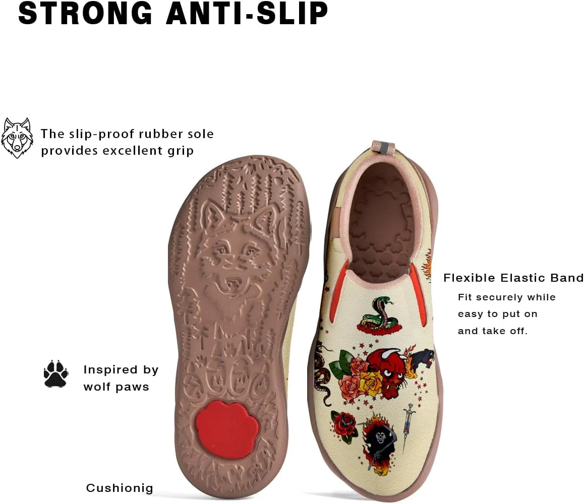Slip On Loafers for Mens Travel Shoes Walking Comfort Wolf Totem Sole Fashion Sneaker Retro Painted