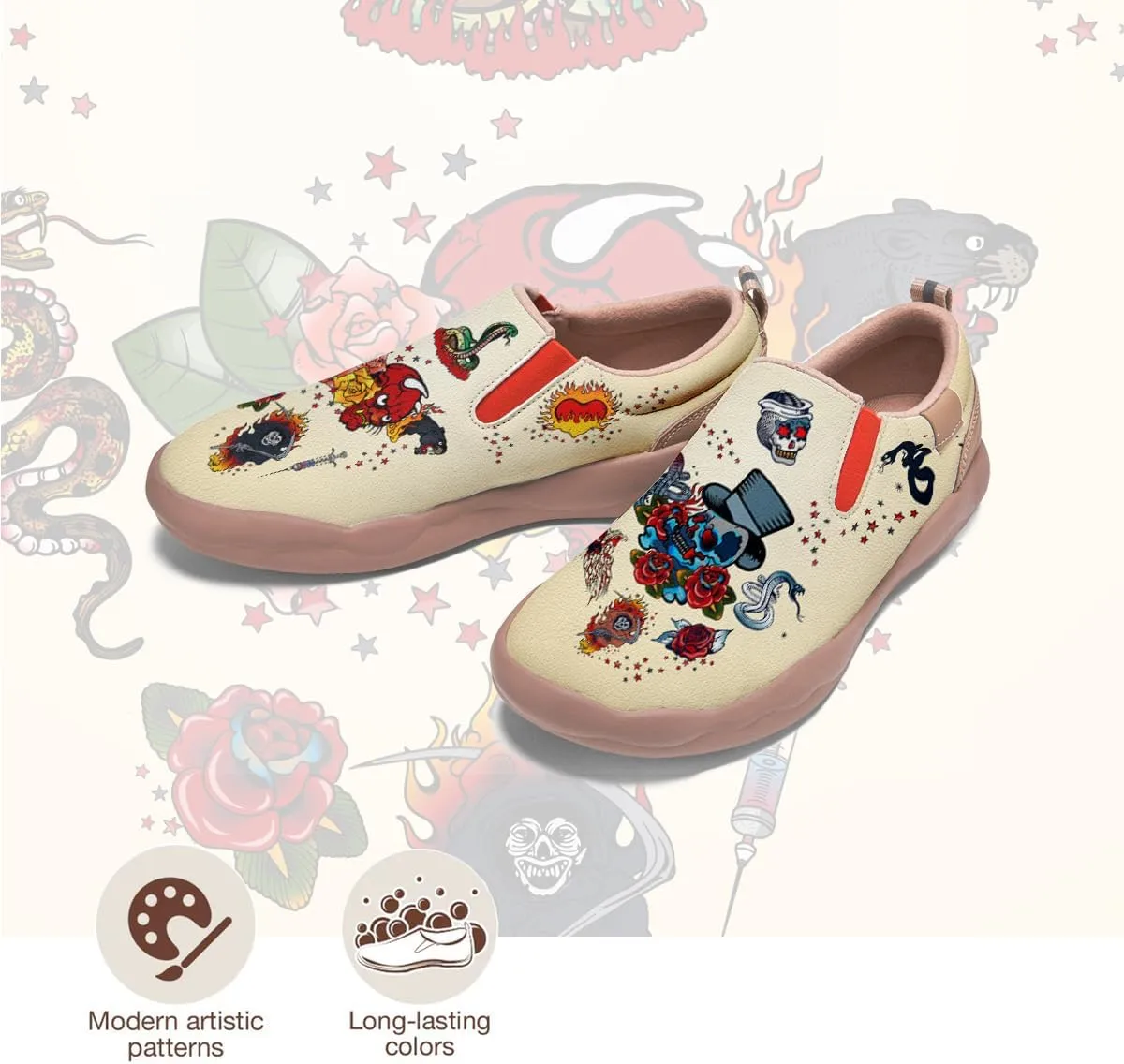 Slip On Loafers for Mens Travel Shoes Walking Comfort Wolf Totem Sole Fashion Sneaker Retro Painted