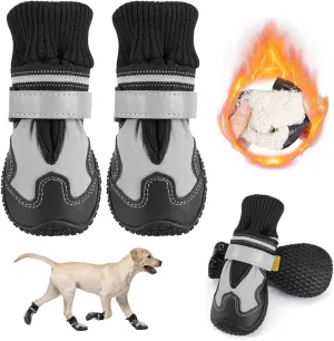 SlowTon Dog Boots - Waterproof Fleece Lined Dog Shoes for Large Small Medium Dogs, Soft Rubber Paw Protector for Winter Snow, Dog Booties for Hardwood Floor Outdoor Walking Hiking Rain (Grey, Size 8)