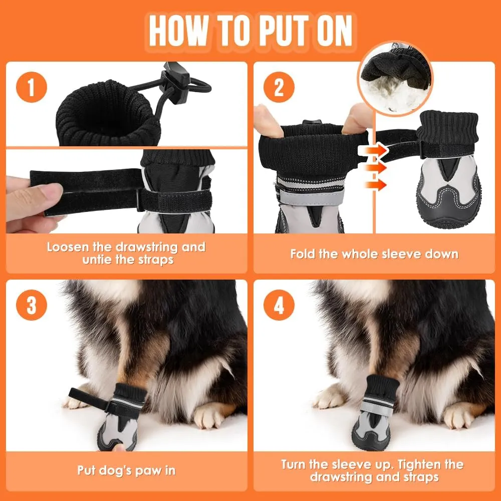 SlowTon Dog Boots - Waterproof Fleece Lined Dog Shoes for Large Small Medium Dogs, Soft Rubber Paw Protector for Winter Snow, Dog Booties for Hardwood Floor Outdoor Walking Hiking Rain (Grey, Size 8)