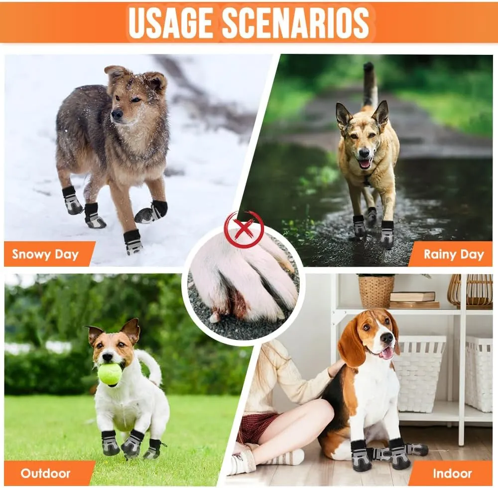 SlowTon Dog Boots - Waterproof Fleece Lined Dog Shoes for Large Small Medium Dogs, Soft Rubber Paw Protector for Winter Snow, Dog Booties for Hardwood Floor Outdoor Walking Hiking Rain (Grey, Size 8)