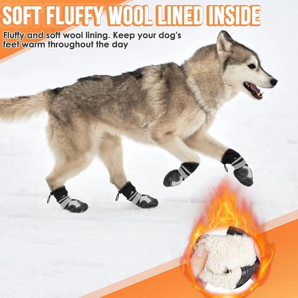 SlowTon Dog Boots - Waterproof Fleece Lined Dog Shoes for Large Small Medium Dogs, Soft Rubber Paw Protector for Winter Snow, Dog Booties for Hardwood Floor Outdoor Walking Hiking Rain (Grey, Size 8)