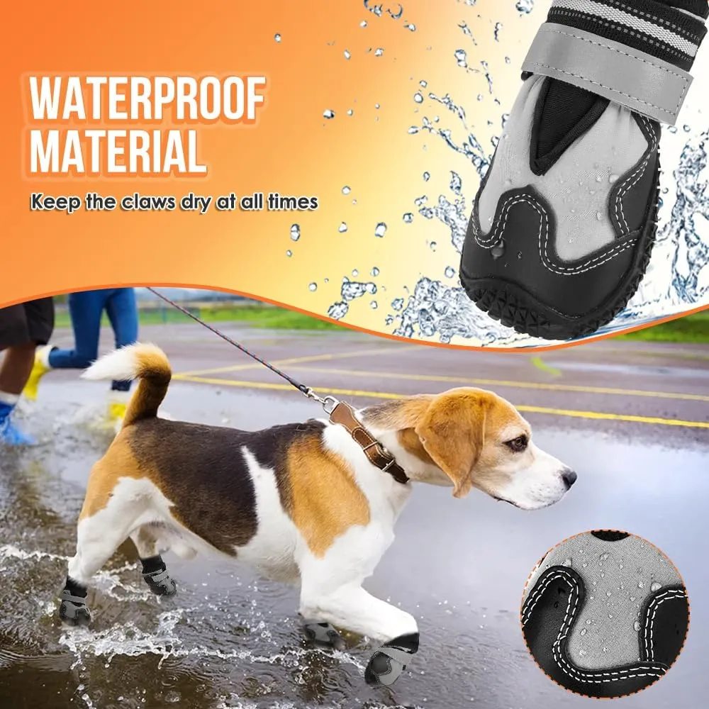 SlowTon Dog Boots - Waterproof Fleece Lined Dog Shoes for Large Small Medium Dogs, Soft Rubber Paw Protector for Winter Snow, Dog Booties for Hardwood Floor Outdoor Walking Hiking Rain (Grey, Size 8)
