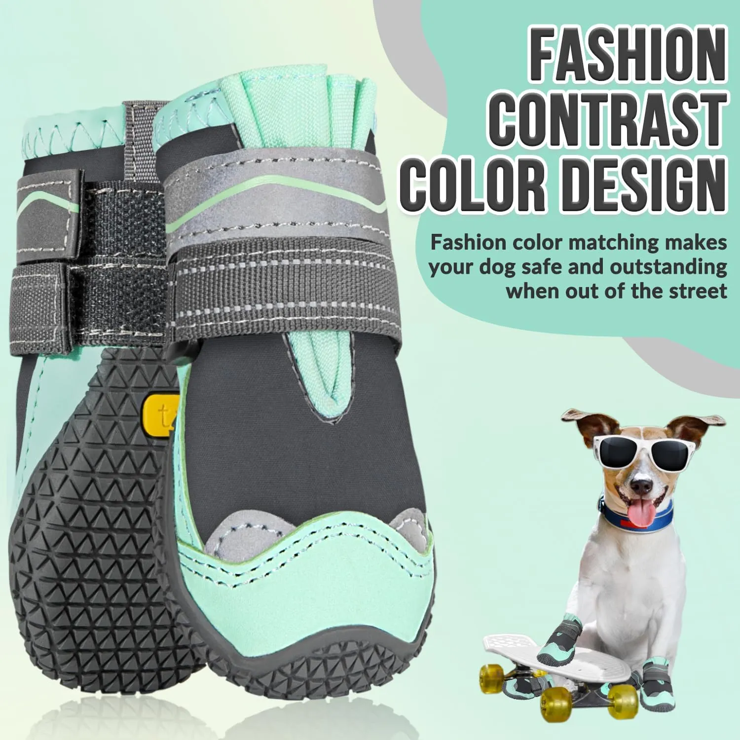 SlowTon Dog Shoes for Large Small Medium Dogs - Waterproof Dog Boots for Summer Hot Pavement, Paw Protector for Outdoor Walking Winter Snow, Anti-Slip Rubber Dog Booties for Hardwood Floor (Green, 0)
