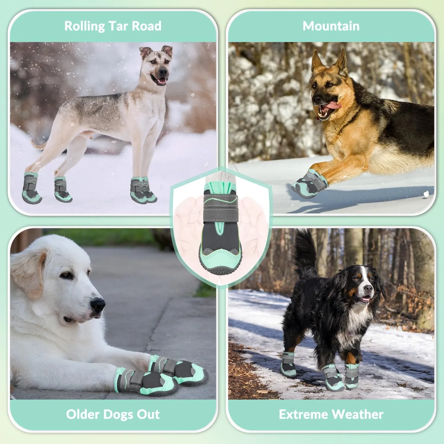 SlowTon Dog Shoes for Large Small Medium Dogs - Waterproof Dog Boots for Summer Hot Pavement, Paw Protector for Outdoor Walking Winter Snow, Anti-Slip Rubber Dog Booties for Hardwood Floor (Green, 0)