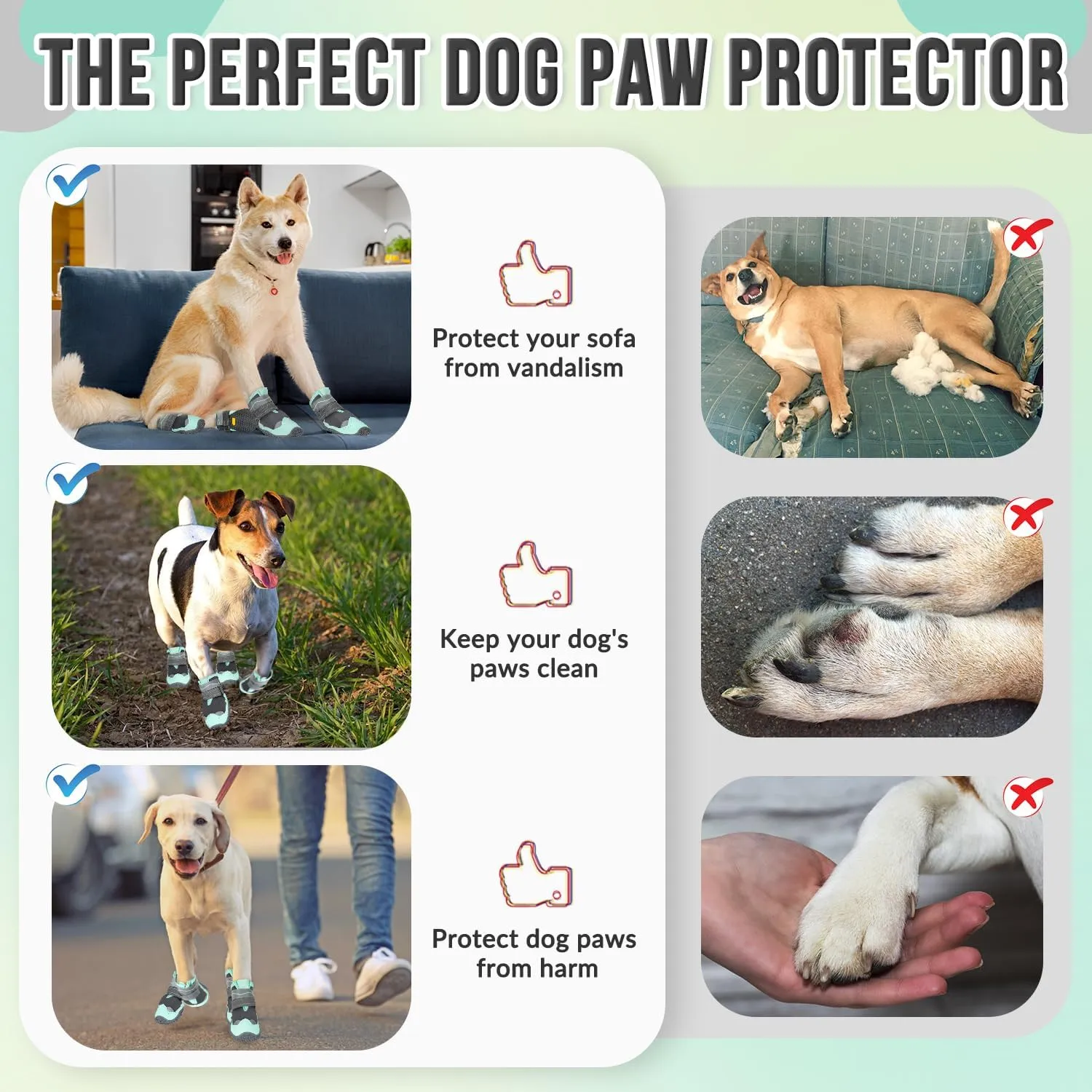 SlowTon Dog Shoes for Large Small Medium Dogs - Waterproof Dog Boots for Summer Hot Pavement, Paw Protector for Outdoor Walking Winter Snow, Anti-Slip Rubber Dog Booties for Hardwood Floor (Green, 0)
