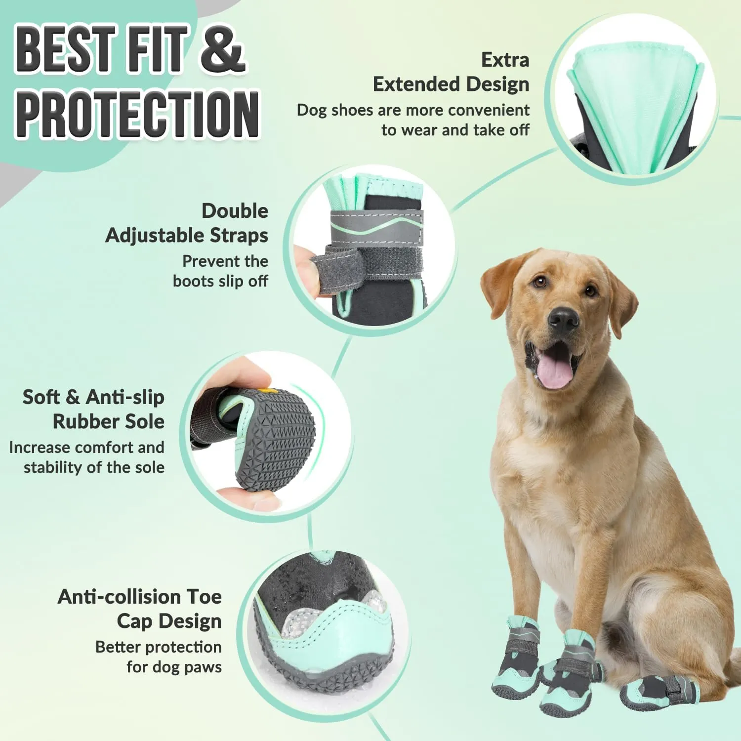 SlowTon Dog Shoes for Large Small Medium Dogs - Waterproof Dog Boots for Summer Hot Pavement, Paw Protector for Outdoor Walking Winter Snow, Anti-Slip Rubber Dog Booties for Hardwood Floor (Green, 0)