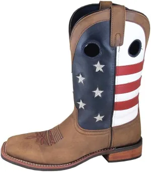 Smoky Men's Stars And Stripes 11" Vintage Brown Leather Western Cowboy Boot