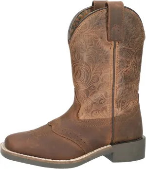 Smoky Mountain Boots | Brandy Series | Youth Western Boot | Square Toe | Genuine Leather Material | Rubber Sole & Block Heel | Tricot Lining & Leather Upper