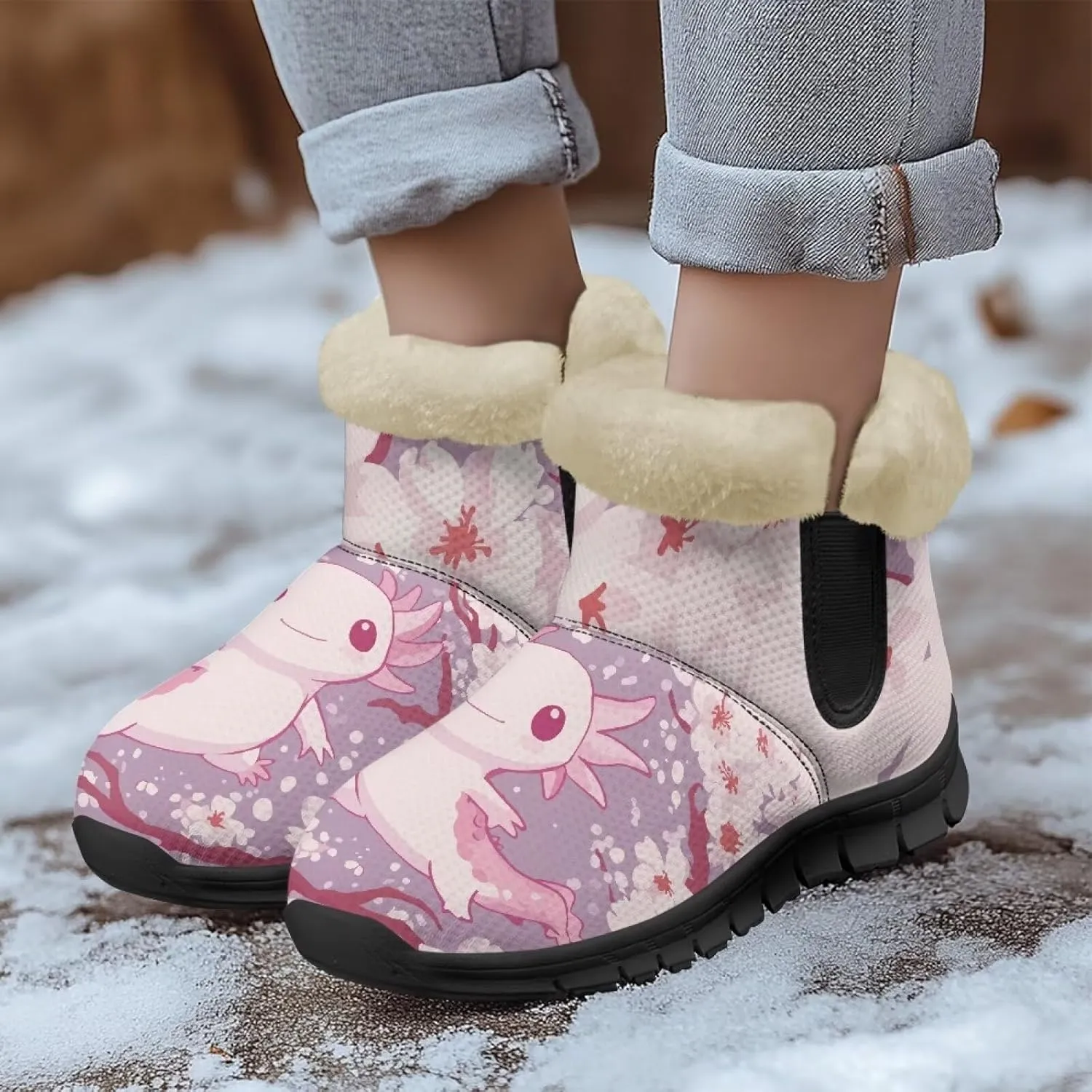 Snow Boots for Women Cute Animal Print Warm Ankle Booties Anti-Slip Waterproof Outdoor Winter Snowboots 6-12