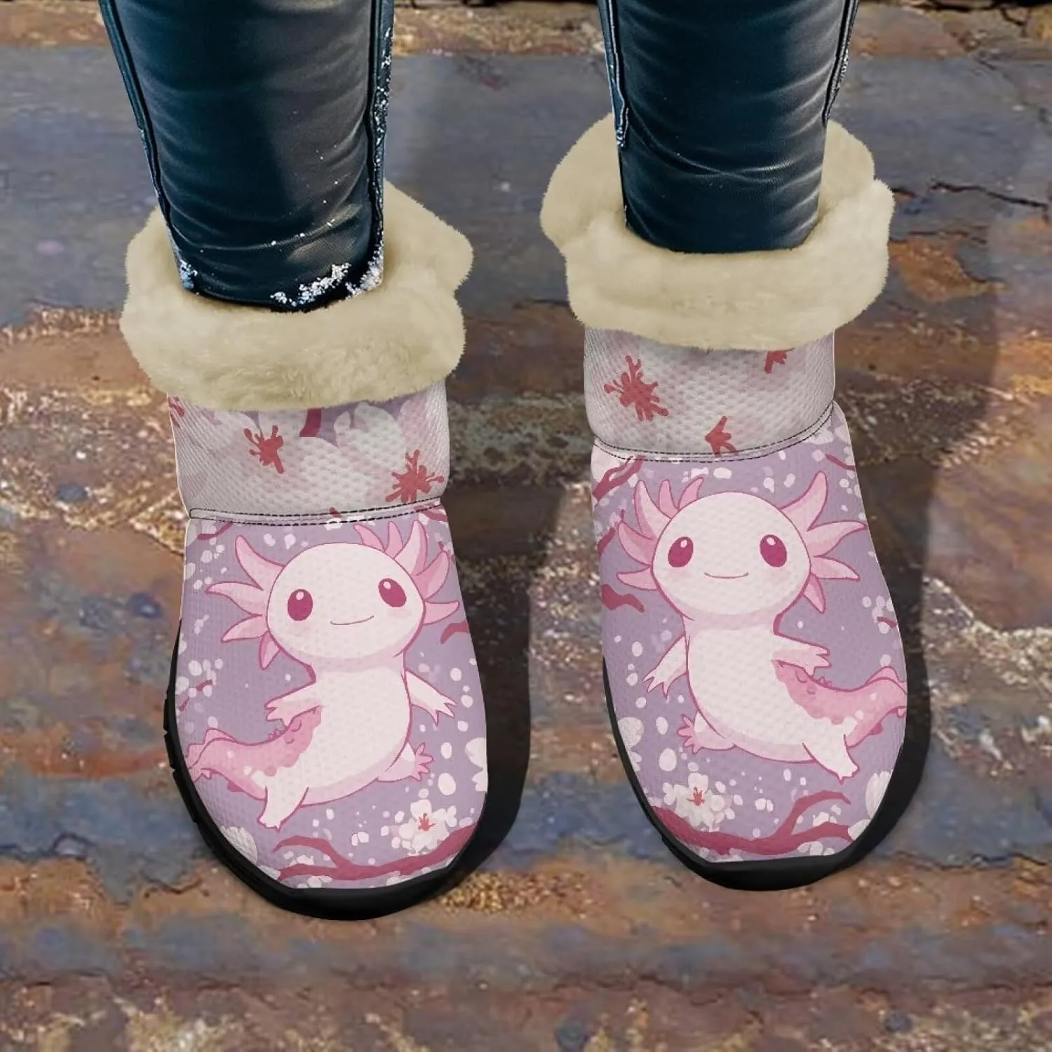 Snow Boots for Women Cute Animal Print Warm Ankle Booties Anti-Slip Waterproof Outdoor Winter Snowboots 6-12