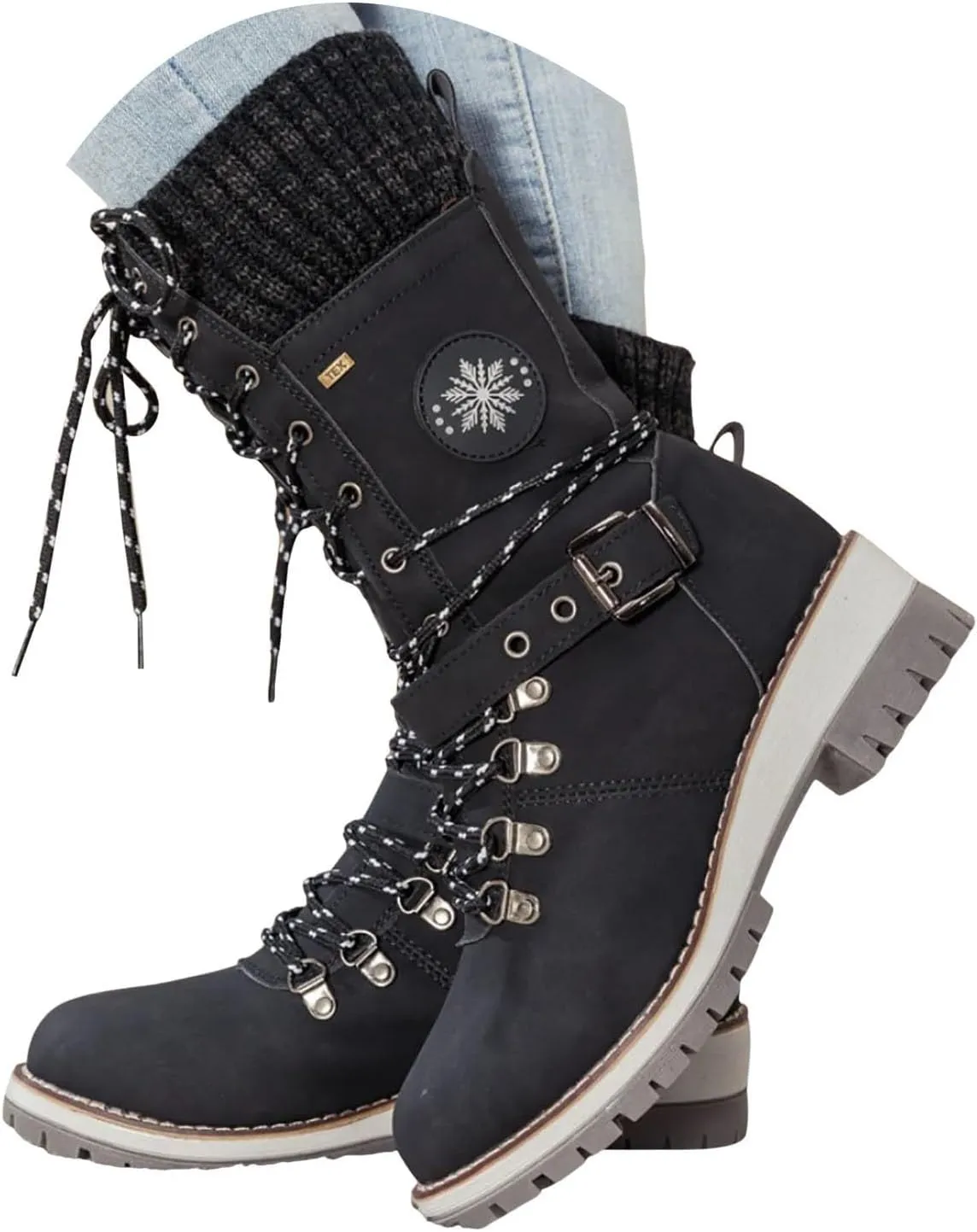 Snow Boots for Women Lace Up Anti-Slip Waterproof Outdoor Mid Calf Shoes Lined Comfortable Winter Hiking Shoes for Women
