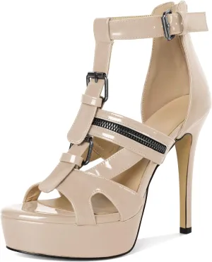 Soireelady Women's Platform High Heels Gothic Sandals Open Toe T-strap Stiletto Heels Peep Toe Punk Heeled Sandals 5 Inch