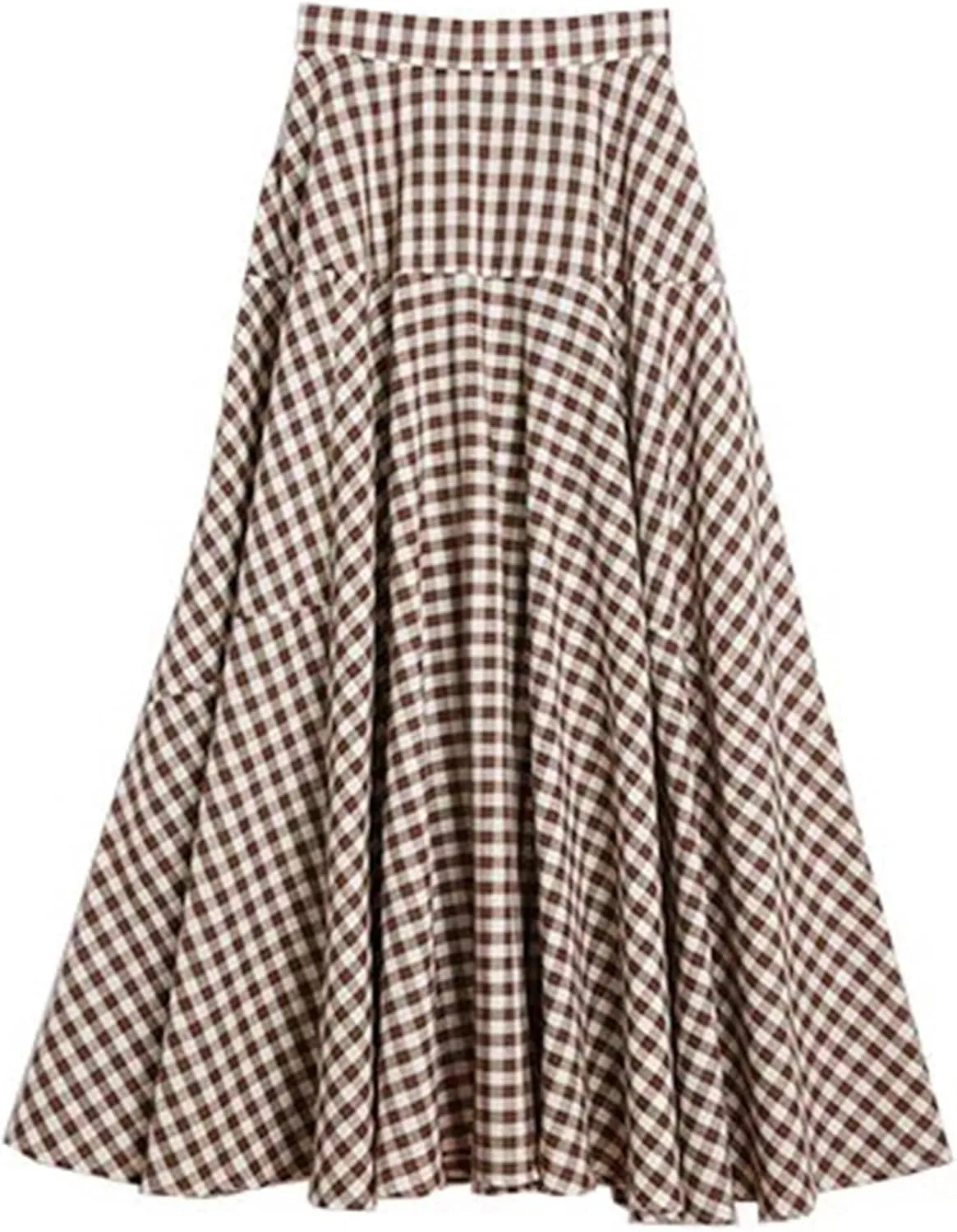 SOMTHRON Women's Retro Plaid Maxi Skirt A Line Pleated Flared Elastic High Waisted Gingham Summer Swing Long Skirt