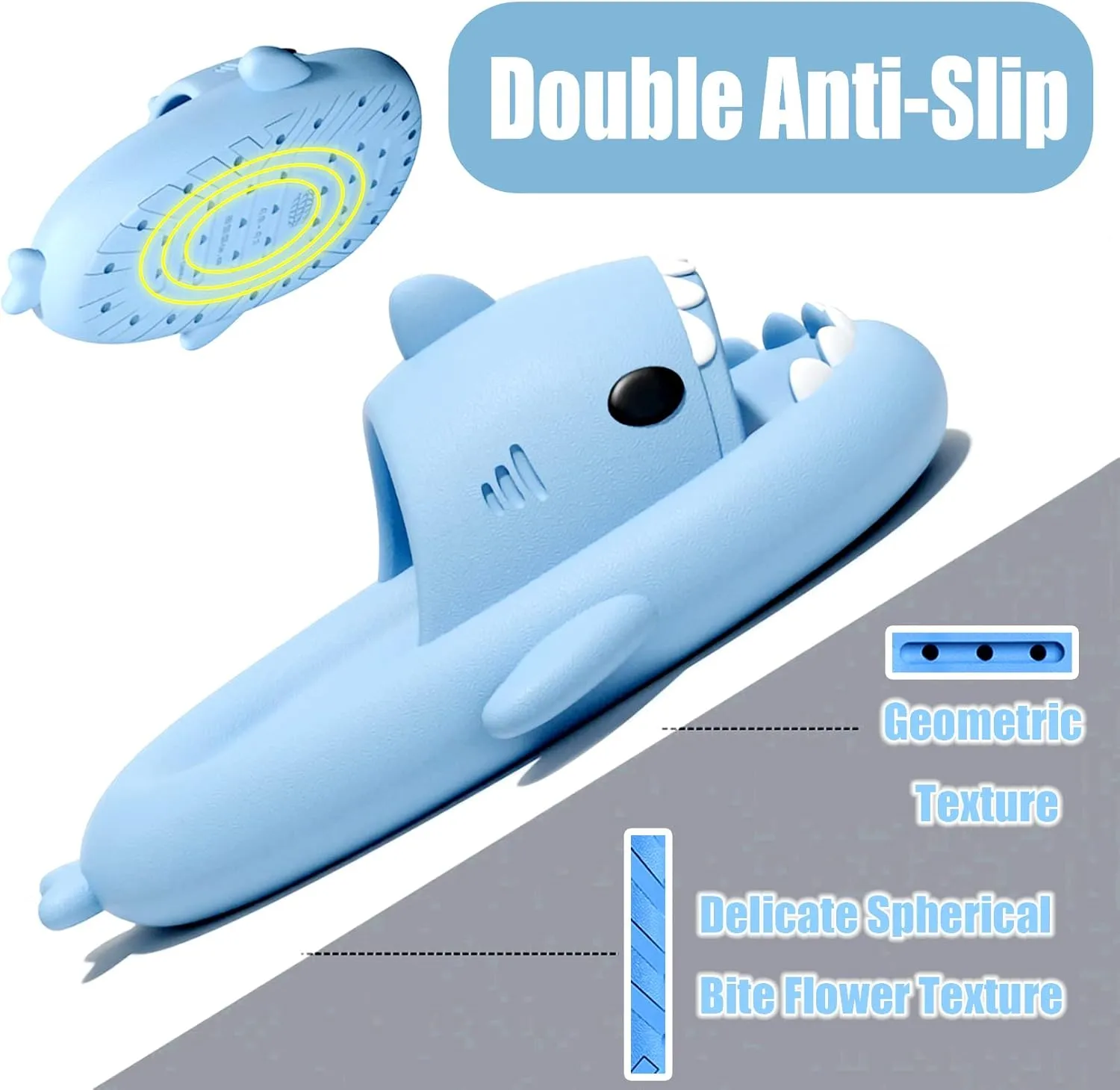 Soofylia Shark Slides - Adult Women Men Unisex Shark Slide Beach Sandals - Cloud Pillow House Slipper Non-Slip Spa Shower Shoes